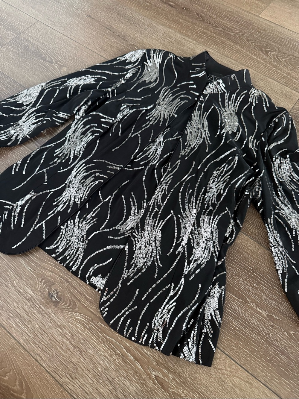 Alex Evenings Black Jacket with Silver Sequin Swirl
